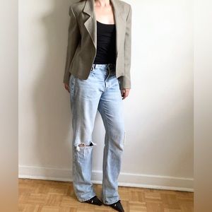 Vintage Jaeger women’s blazer beige cream wool crop retro minimalistic simple